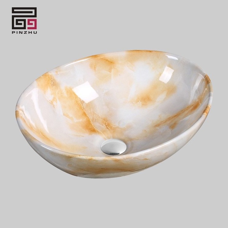 Wholesale sanitary ware bathroom oval marble art counter top basin natural stone wash hand sink