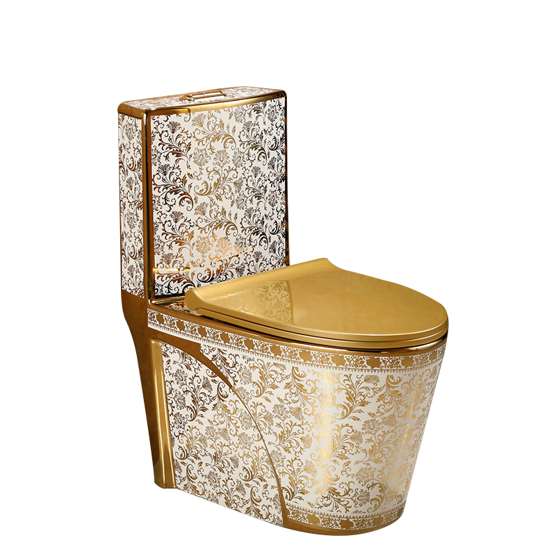 Chaozhou Luxury royal electroplated flower pattern bathroom black white golden porcelain ceramic one piece toilet