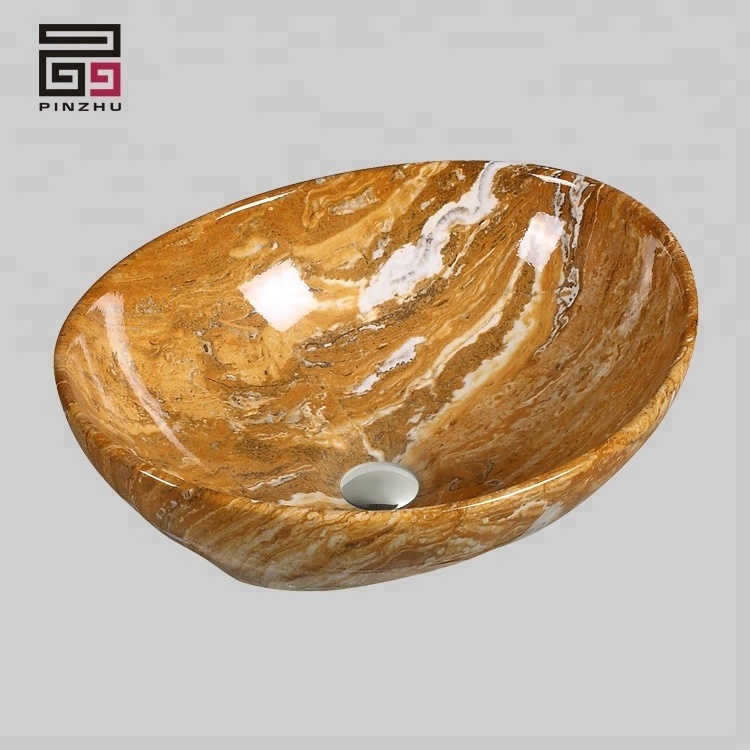 Wholesale sanitary ware bathroom oval marble art counter top basin natural stone wash hand sink