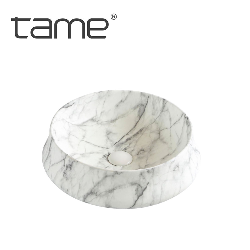 TAME PZ6188-M3 Bathroom White Ceramic Stone Marble Pattern Black Grain Table Top Lavabo Sink Modern Countertop Wash Basin Sinks