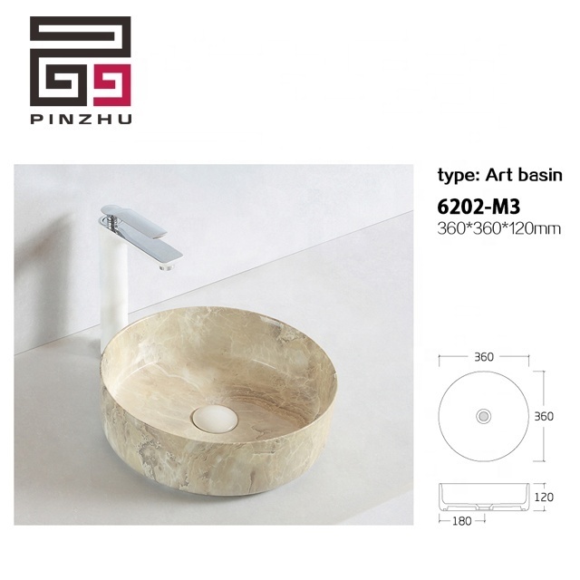 Wholesale cheap price marble pattern above counter sink sanitary ware basins ceramic handmade marble wash basin