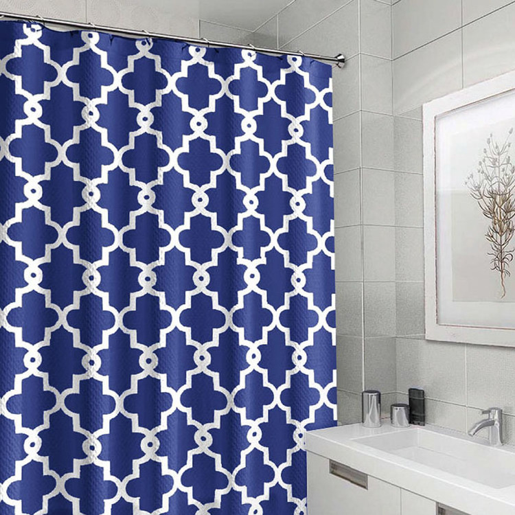 High Quality Classic Blue Pattern Heavy Weighted Hem Thick Polyester Shower Bath Curtain for Home Decor Bathroom and Bathtub