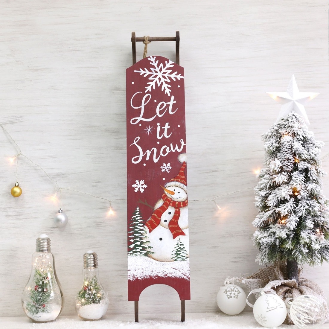 Extra Large Christmas Sleigh Hanging Board 76cm Wooden Craft Village Style Xmas Decorations Creative Sleigh Hanging Ornaments