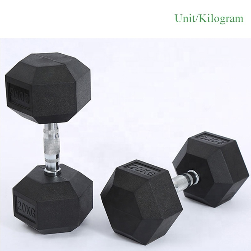 Home and commercial weight lifting rubber HEX dumbbell set kg lb