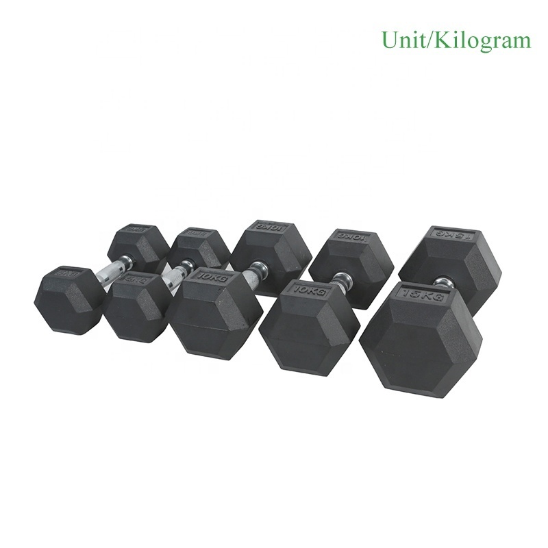 Home and commercial weight lifting rubber HEX dumbbell set kg lb