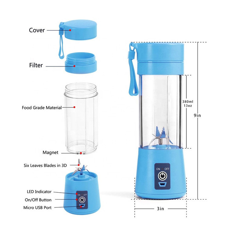 380 ML Personal Logo Custom Portable Blender Mini Home cup USB portable juice blender