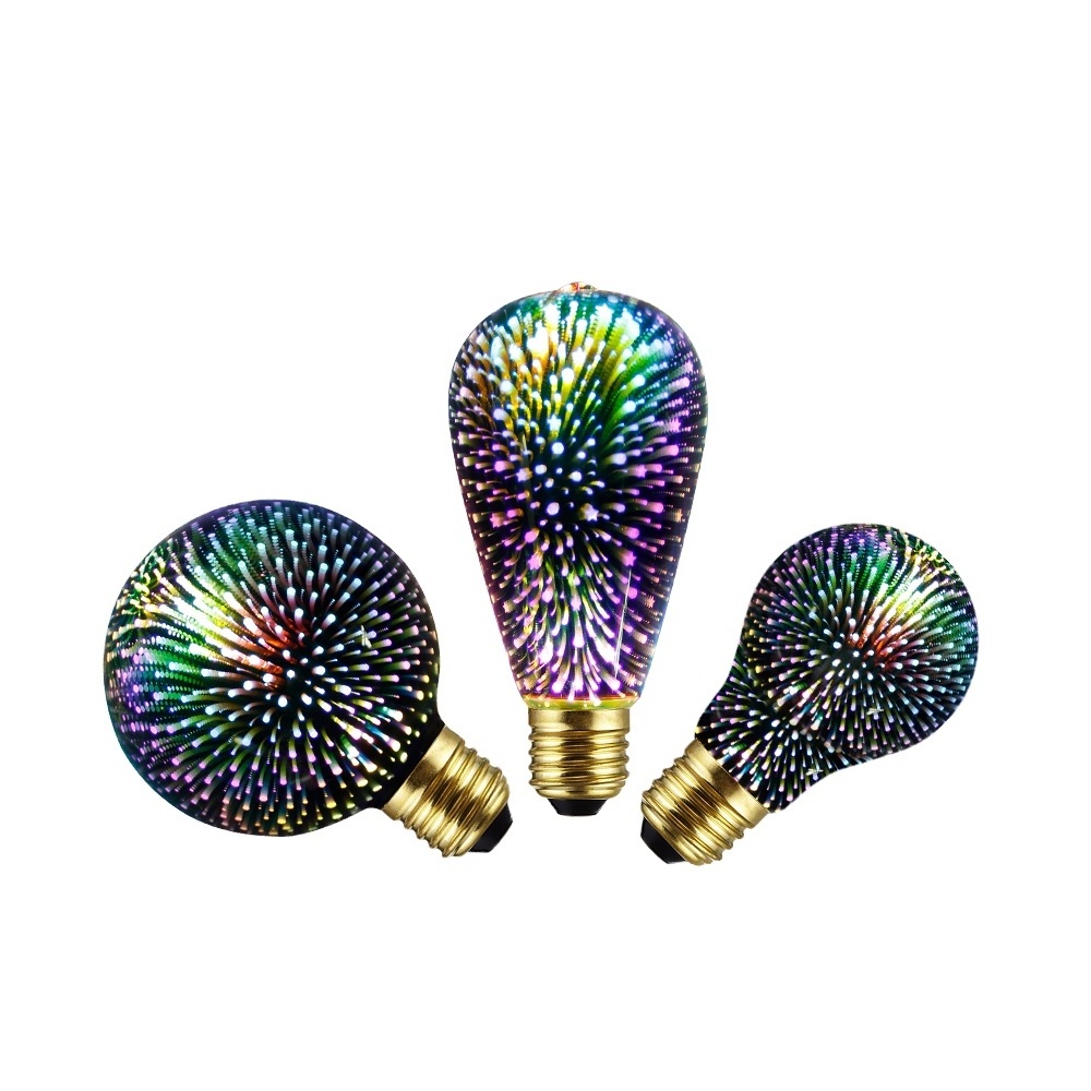 A60 G125 St64 G80 G95 Multipcolored Energy Saving Lamp Fireworks 3d Night Light Colorful Fancy Light Bulb