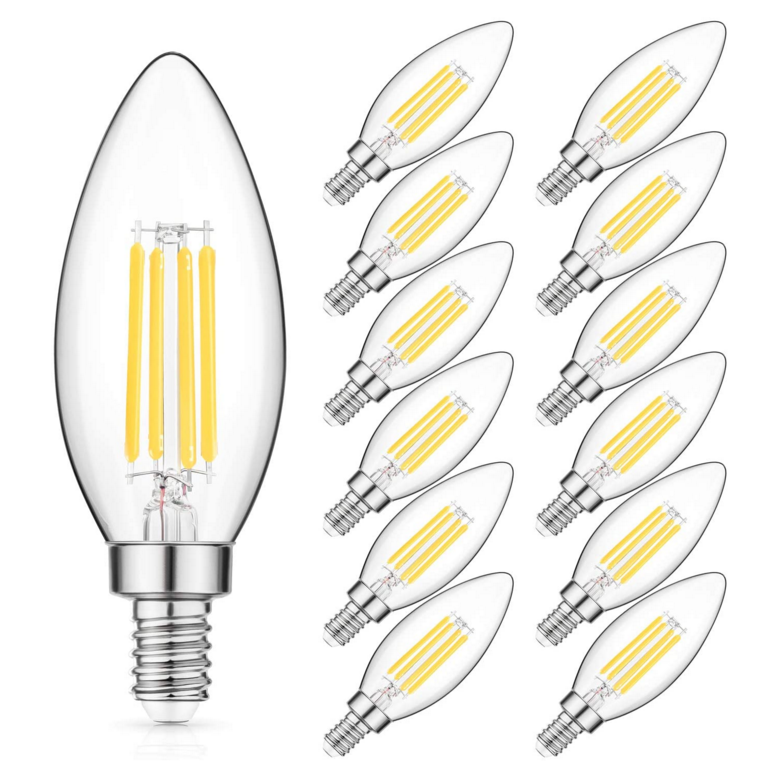 Daylight White for 4000K  5000K no Flicker E12 LED  Bulbs C35 B10 Candelabra Base candle led filament bulb