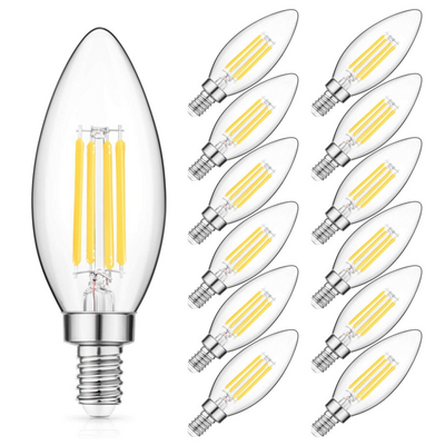 Daylight White for 4000K  5000K no Flicker E12 LED  Bulbs C35 B10 Candelabra Base candle led filament bulb