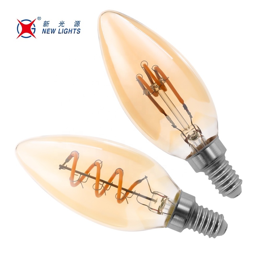 C35/B10 C35T/B11 5000K 6500k no Flicker Dimmable E12 E14 Candelabra Base candle flexible filament led filament bulb