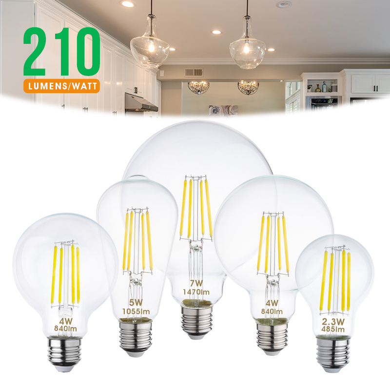 Antique  Clear Glass High Lumen Glass A 200lm/W E27 B22 4W Non-Dimmable Led Filament Bulb For Home