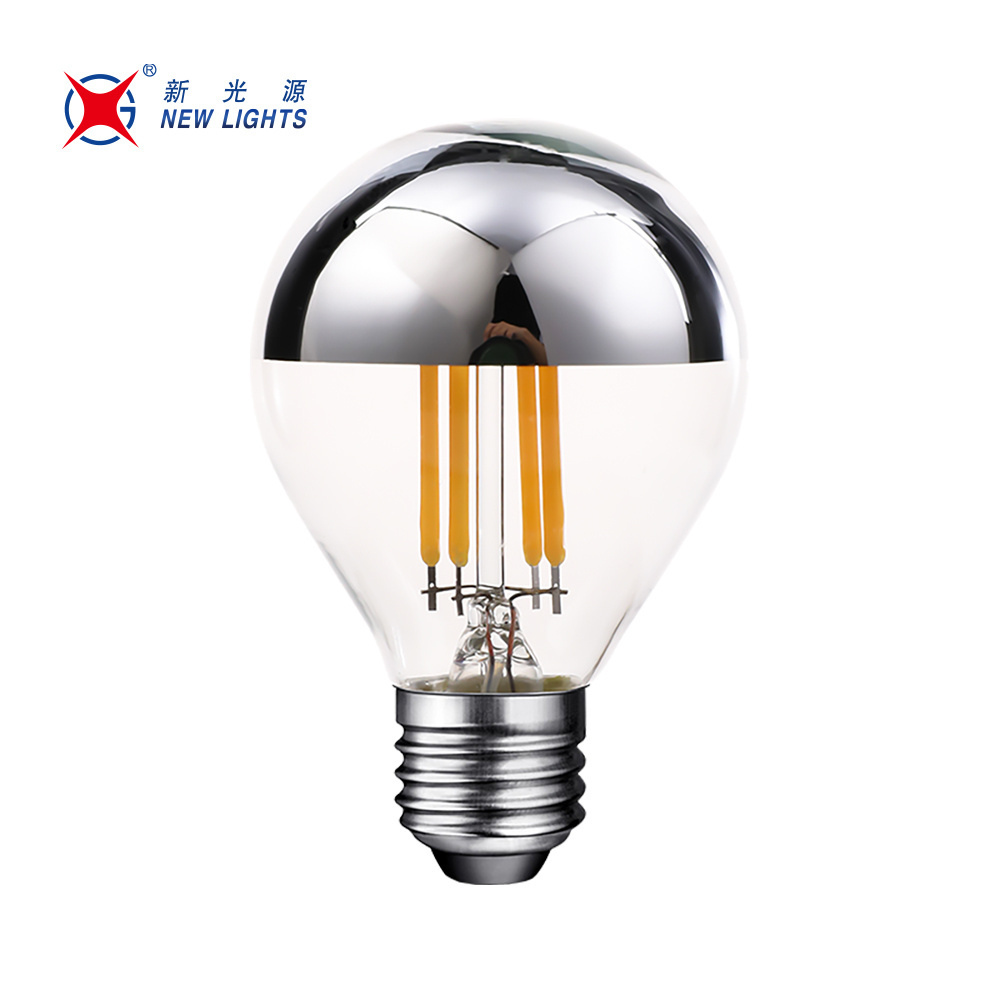 E27 A60 G80 G125 8w 2700k Silver Half Mirror Led Filament Bulbs Mirror Half Chrome Globe Light