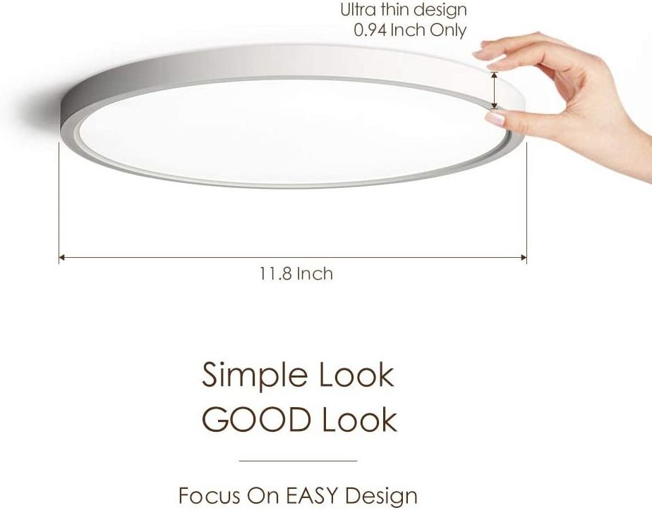 Super Slim Bedroom Kitchen Flush Mount 12 Inch Milk White Shell 40W Surface Mount LED Light Fixture Ceiling Light