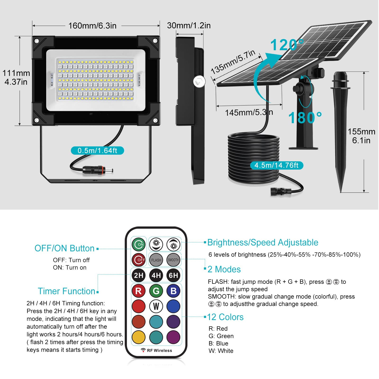 Outdoor Solar RGB Portable Flood Led Light Flood Light 10W 20W 30W 50W 100W 200W For Outdoor Using Garden