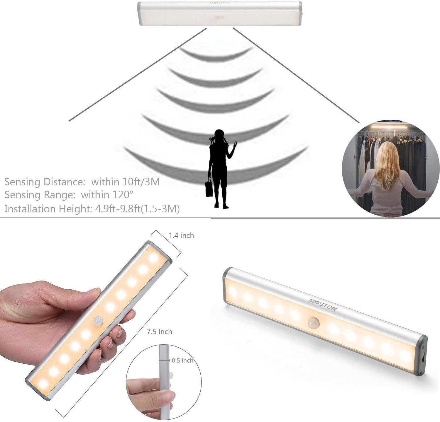 Good Quality Super Bright Motion Sensor USB Rechargeable Magnetic Adhesive Strip Battery Operated Night Light LED Closet Light