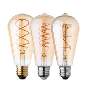 PSE CE UL Dimmable 100V 220V 4W 8W ST64 A60 G80 Globe Bulb Vintage Amber Edison E26 E27 Spiral Flexible Led Filament Bulb