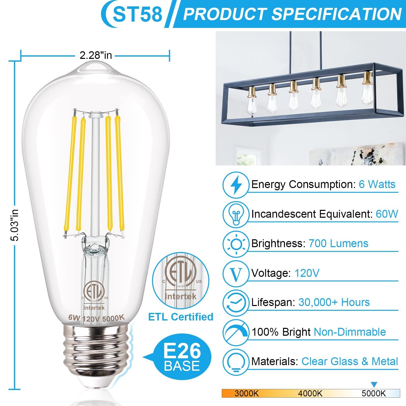 Vintage 3000K Soft White Antique Clear 4W 6W 8W Dimmable ST19 ST58 ST64 A19 A60 G80 G95 E26 Edison Bulbs Led Filament LED Bulb