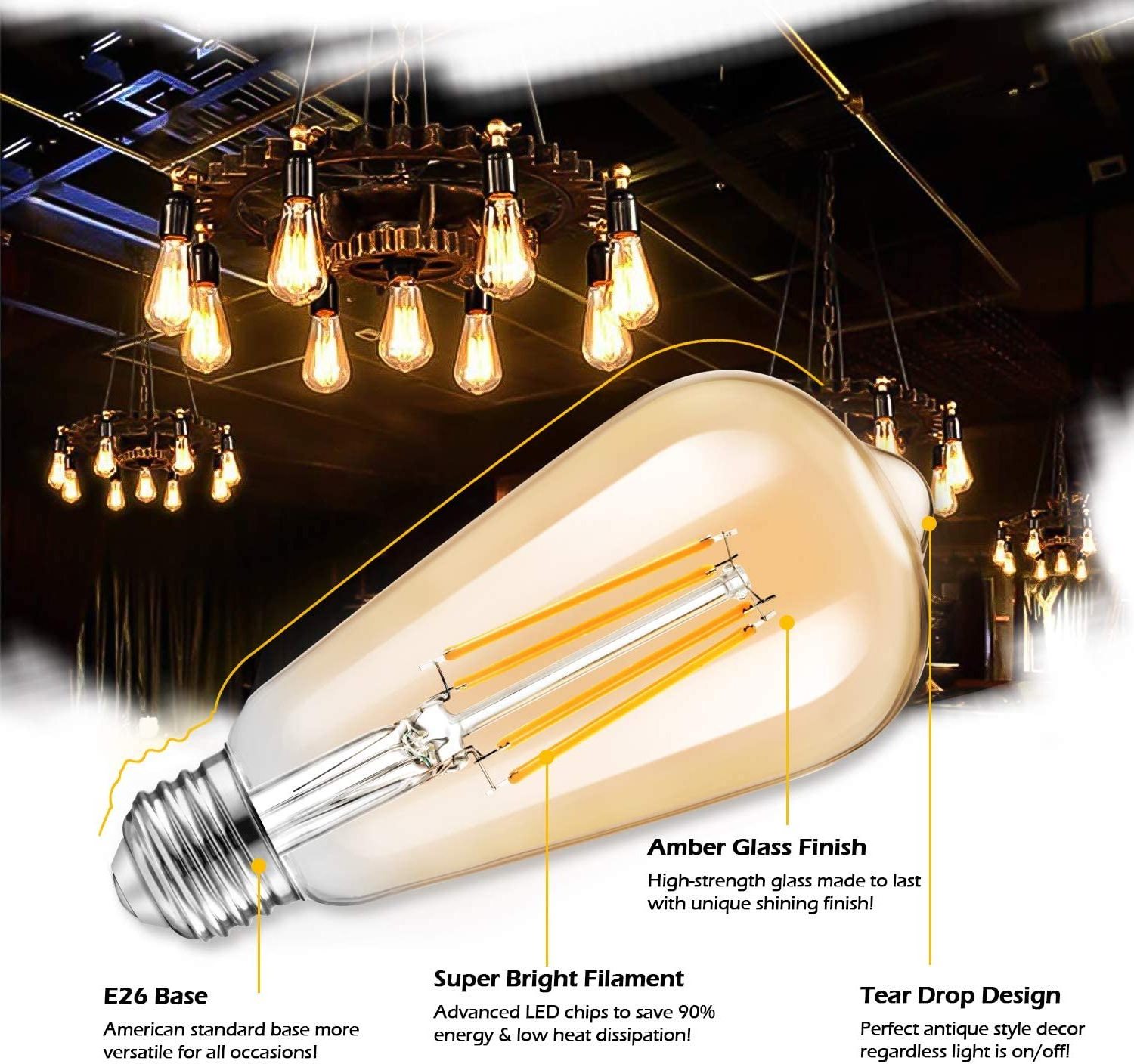 100W Incandescent Equivalent Vintage Light Bulb 2700K Warm White ST64/ST21 LED Filament Dimmable LED Edison Light Bulbs