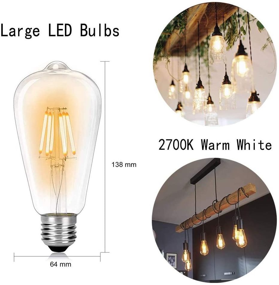 Warm White Bulb Dimmable 4W 6W 8W 10W 12W E27 E26 ST64 ST58 Edison Light Curved Led Filament Bulb 5W Vintage Decorative Led Bulb