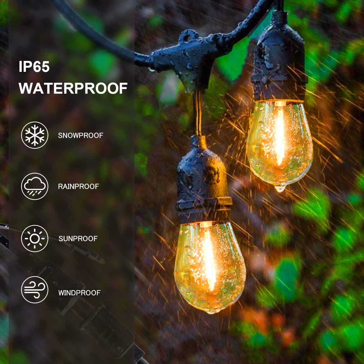 LED Outdoor String Lights 48FT with S14 led filament bulb E26 Shatterproof S14 Bulbs and Commercial Grade