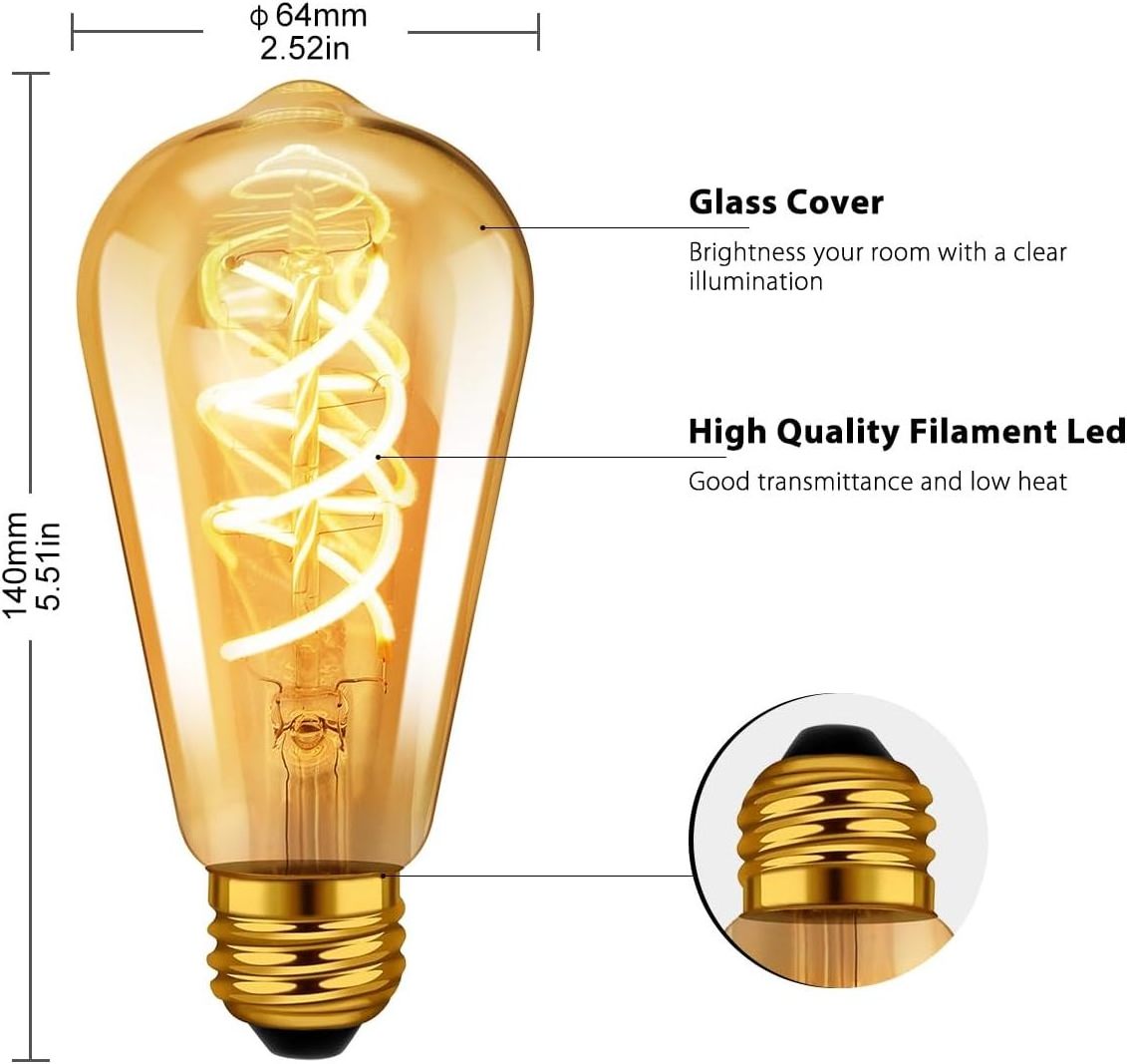 Hot Selling Home Cafe Bar Lighting  240V E27 ST58 LED 4W Warm White Antique Winding Soft Flexible Filament LED Bulb