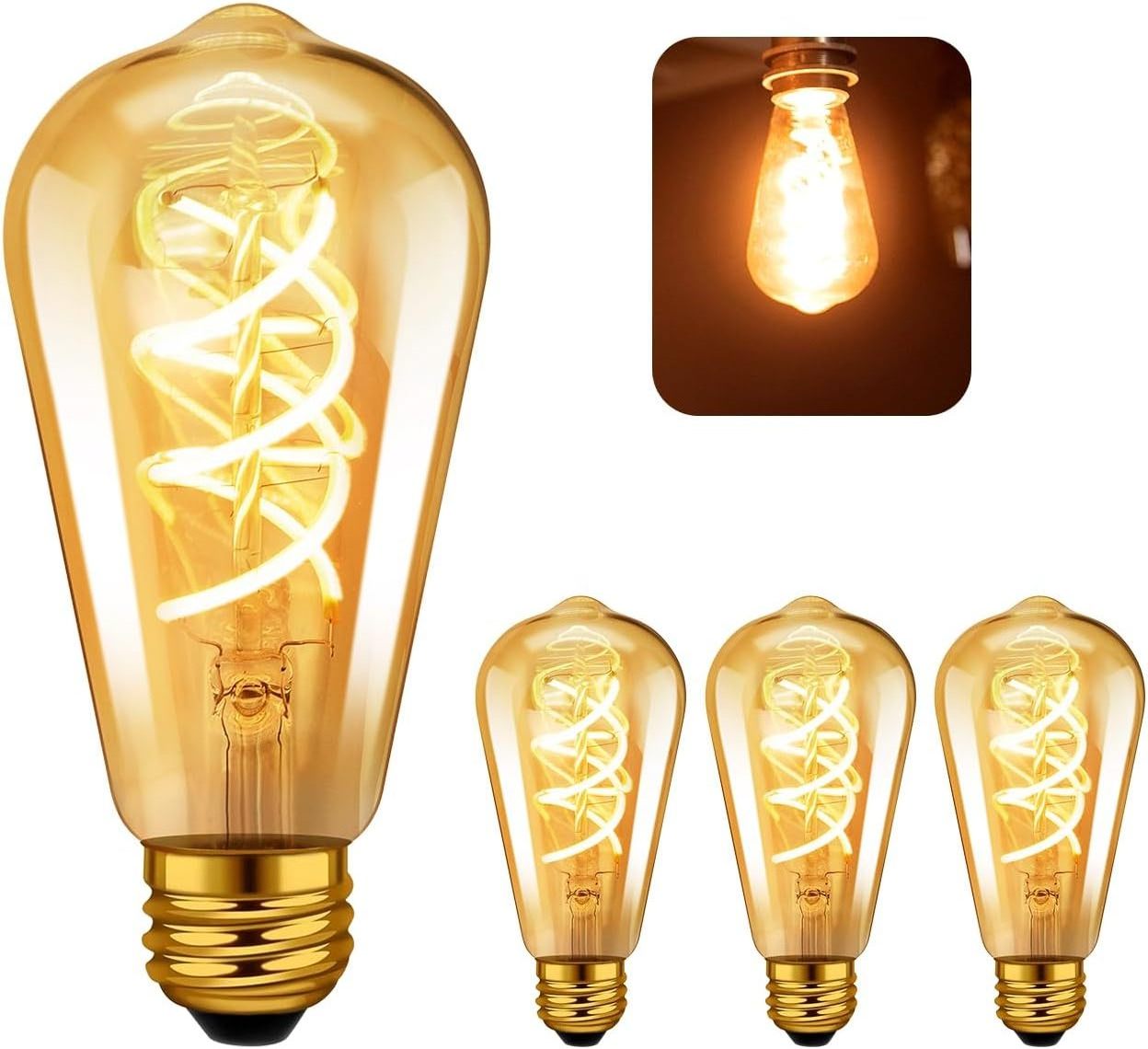 Hot Selling Home Cafe Bar Lighting  240V E27 ST58 LED 4W Warm White Antique Winding Soft Flexible Filament LED Bulb