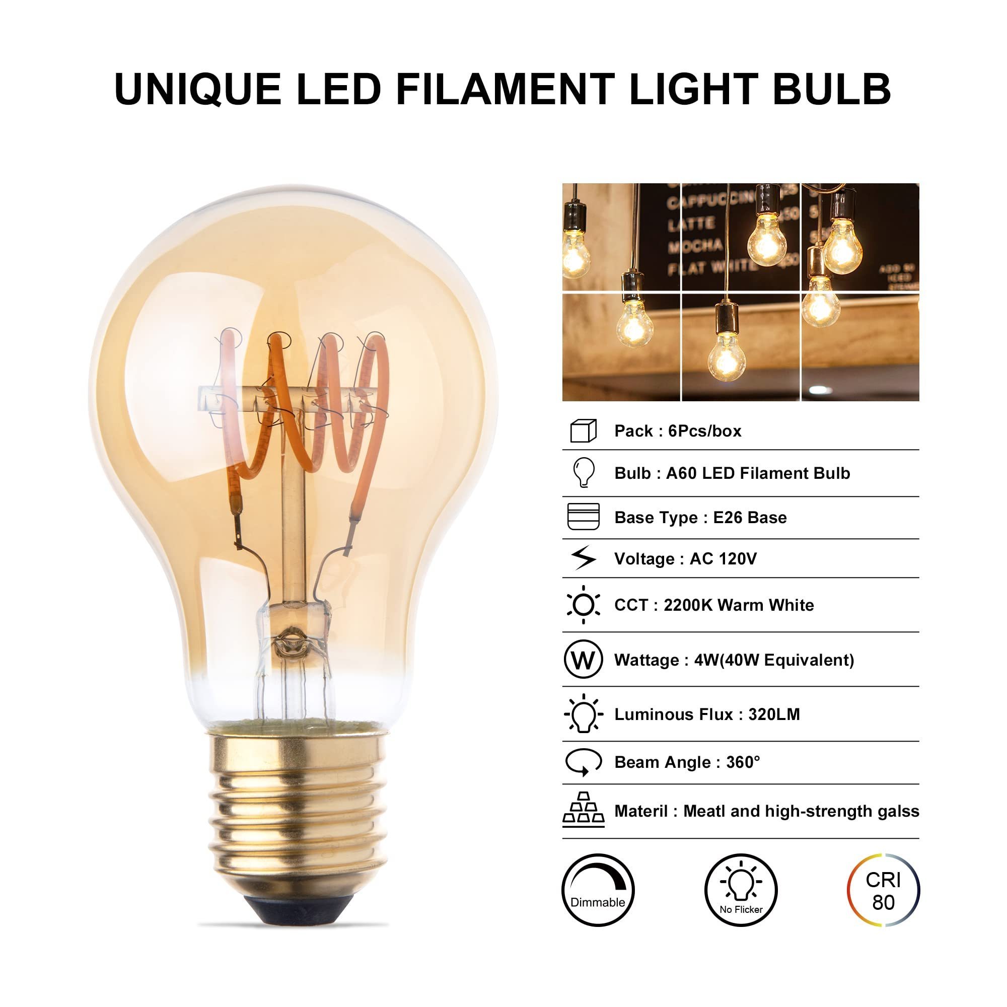 Vintage Edison PSE CE 100V 220V E26 E27 C35 A19 A60 G80 G95 G125 ST64 4W 6W 8W Flexible Dimmable LED Spiral Filament Light Bulbs