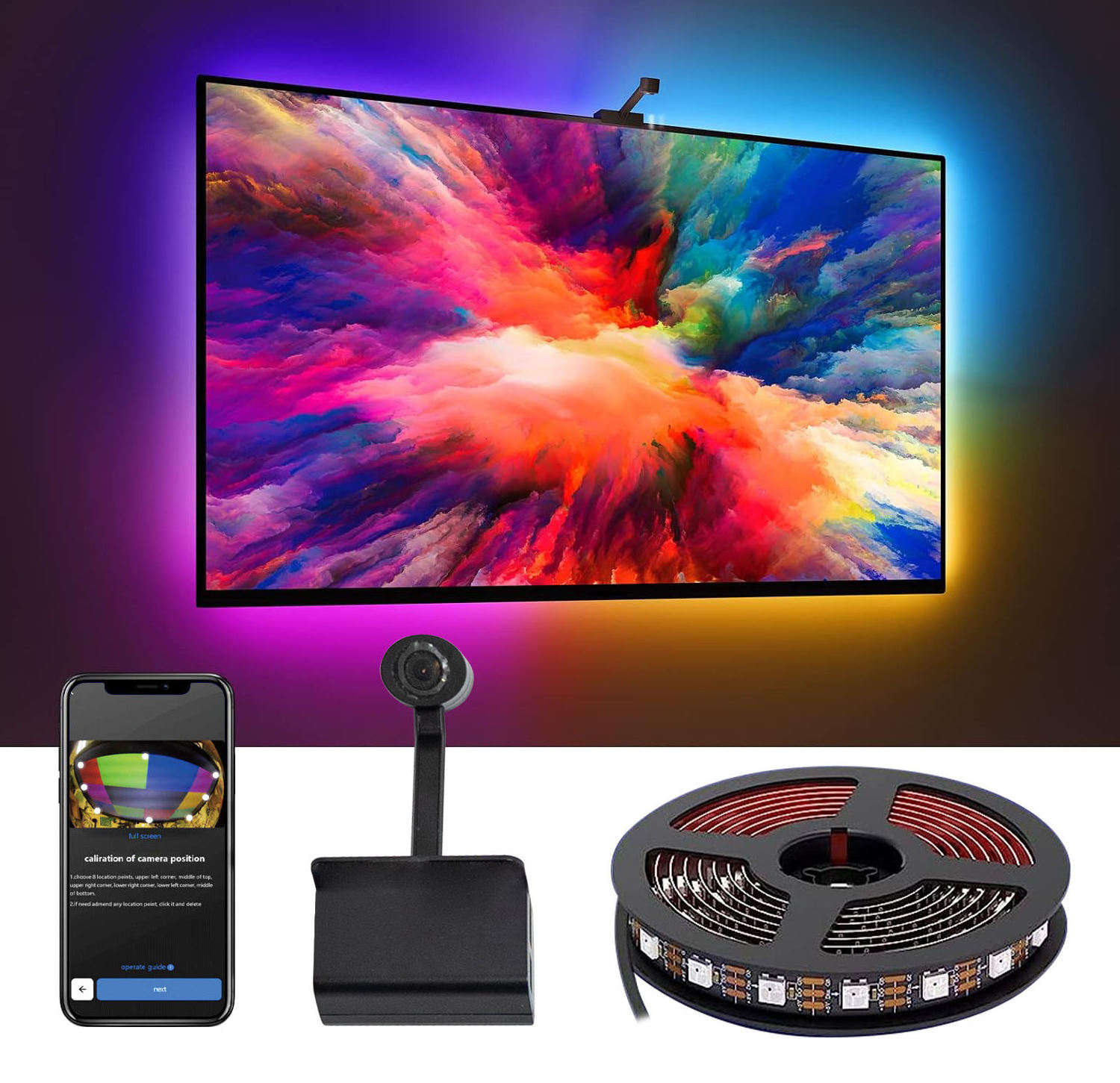 WiFi LED TV Backlight with Camera for 55-65 Inch TV and PC RGBIC App Control Compatible with Alexa and Google Assistant for TV