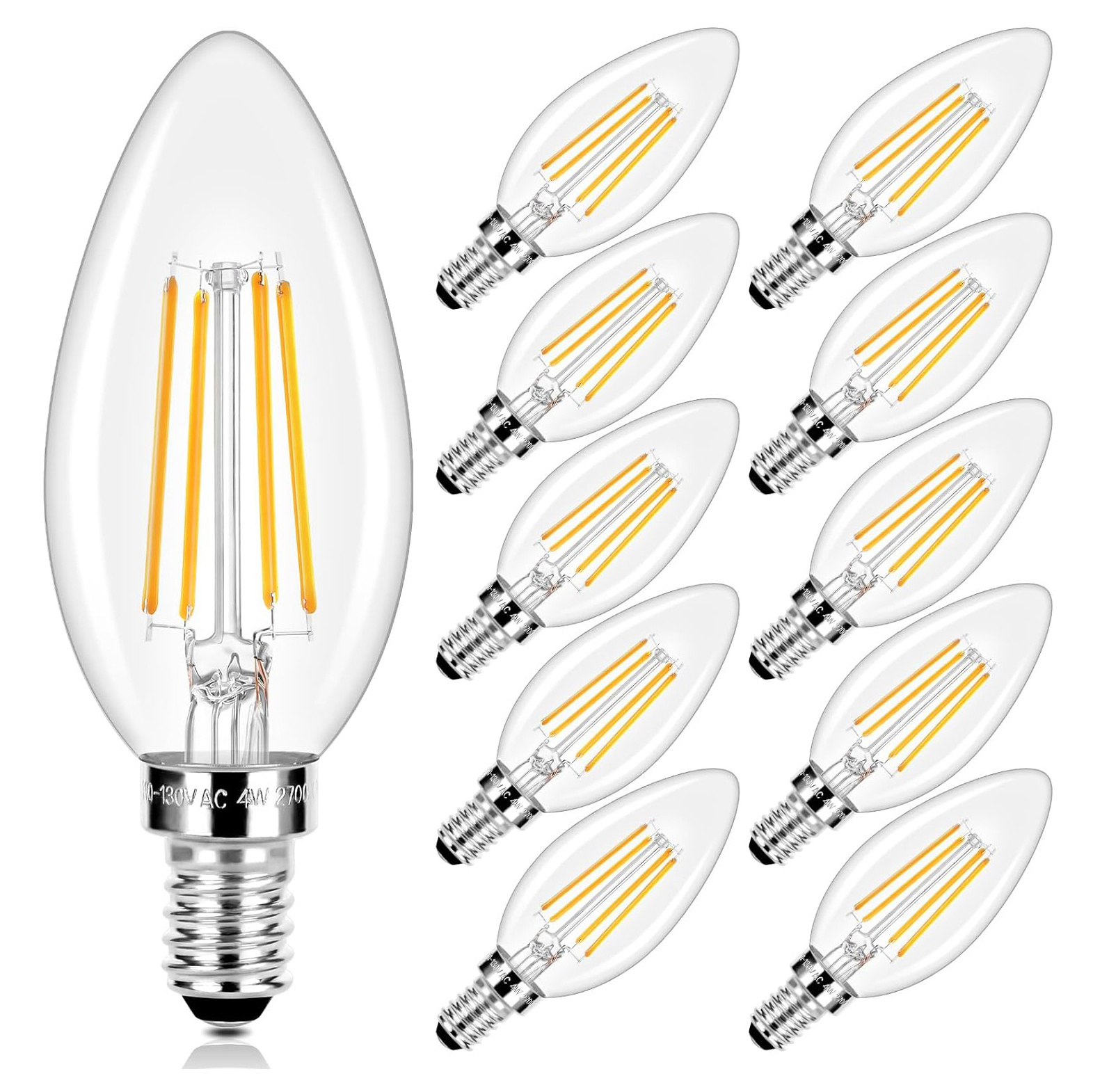 High Quality 3000k 4000k 6500k Vintage Dimmable Spiral Candle Led Filament Bulb E12