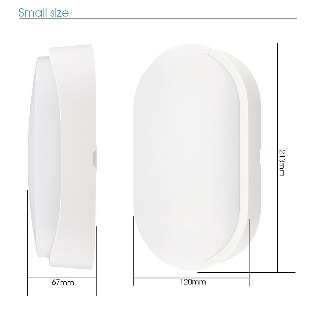 Waterproof IP54 Flush Wall Mounted Oval Bulkhead Light Fitting with White Trim LED Bulkhead Light for Outdoor Bath Garden