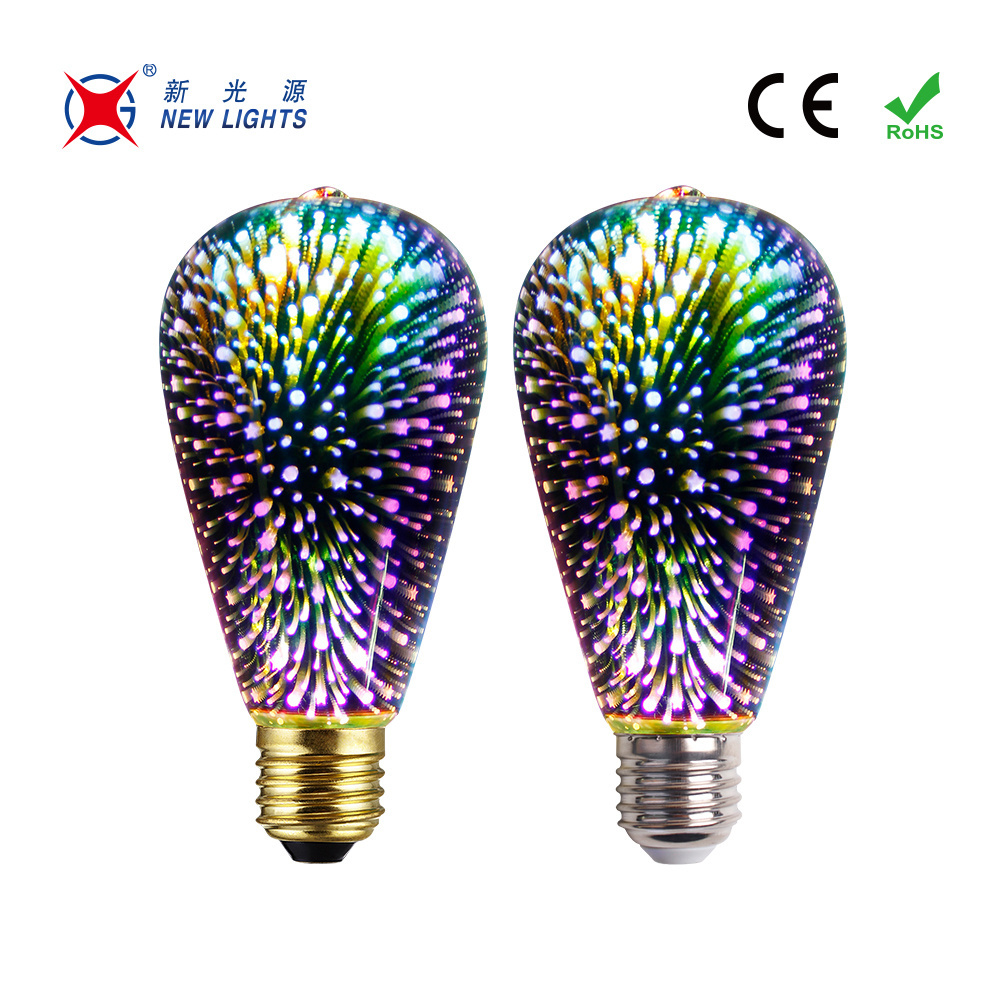 A60 G125 St64 G80 G95 Multipcolored Energy Saving Lamp Fireworks 3d Night Light Colorful Fancy Light Bulb