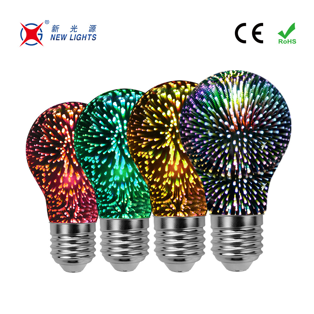 A60 G125 St64 G80 G95 Multipcolored Energy Saving Lamp Fireworks 3d Night Light Colorful Fancy Light Bulb