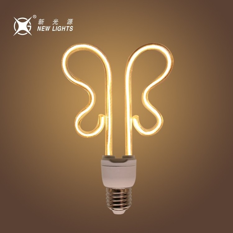 Hot decorative plastic soft heart heart butterfly shape lights e27 e26 4w w LED flexible soft filament bulb