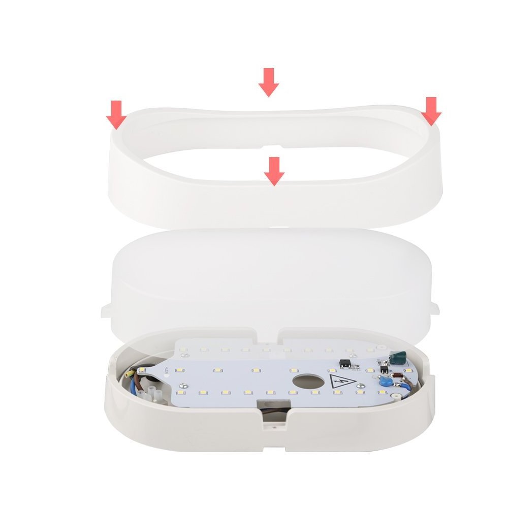 Waterproof IP54 Flush Wall Mounted Oval Bulkhead Light Fitting with White Trim LED Bulkhead Light for Outdoor Bath Garden