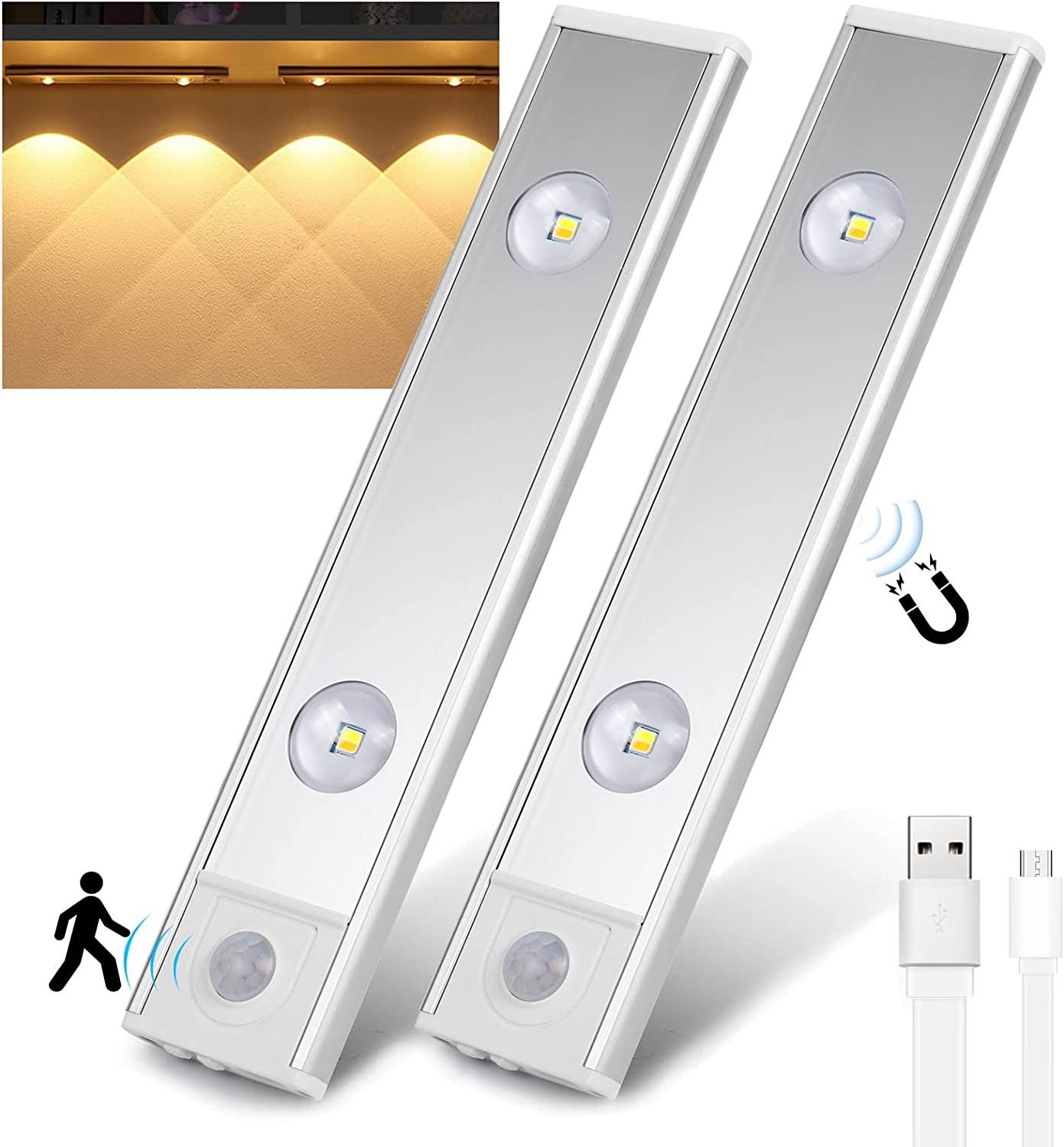 Sensor Light Colour Temperature and Brightness Adjustable Cabinet Light with Motion Sensor USB Rechargeable Kitchen Lamps