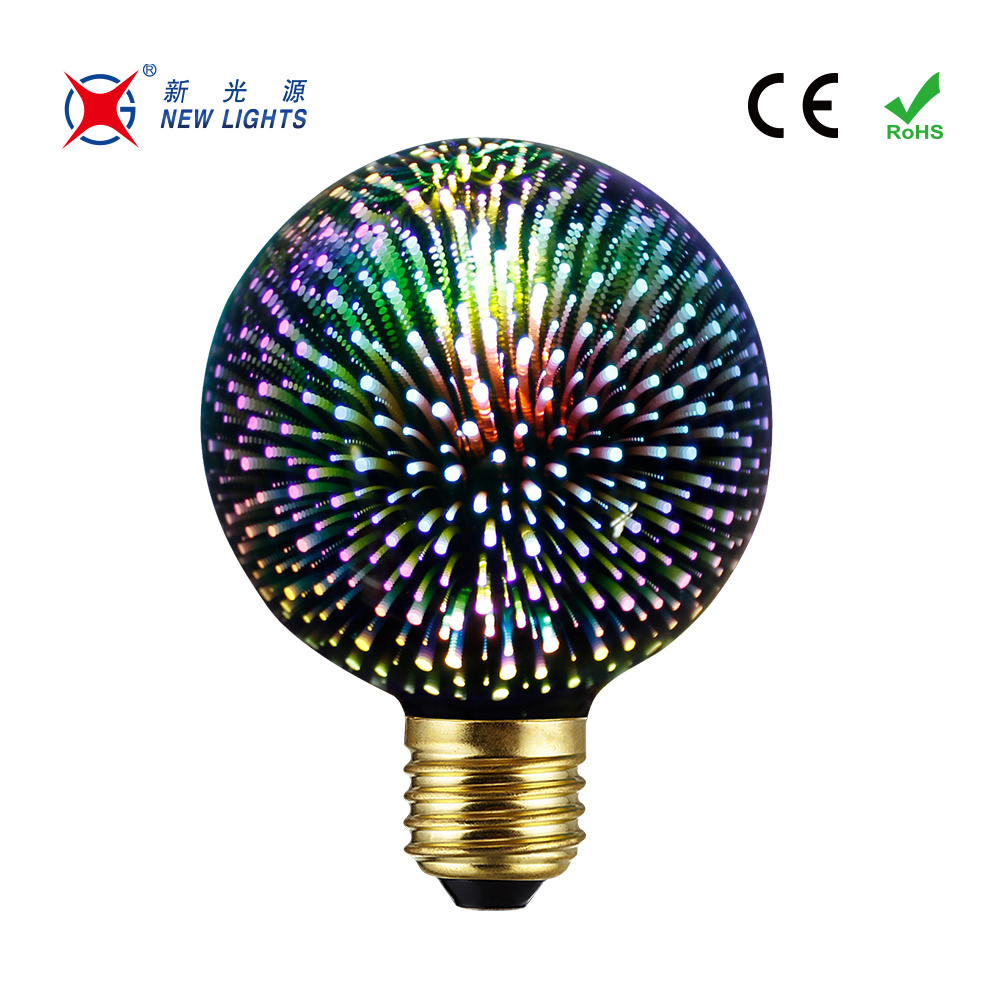 A60 G125 St64 G80 G95 Multipcolored Energy Saving Lamp Fireworks 3d Night Light Colorful Fancy Light Bulb