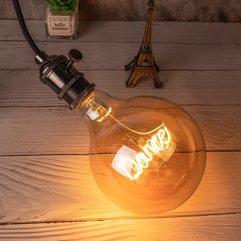 New lights unique design soft led filament with letter of love home happy dream hello cool dance decorative led filament bulb