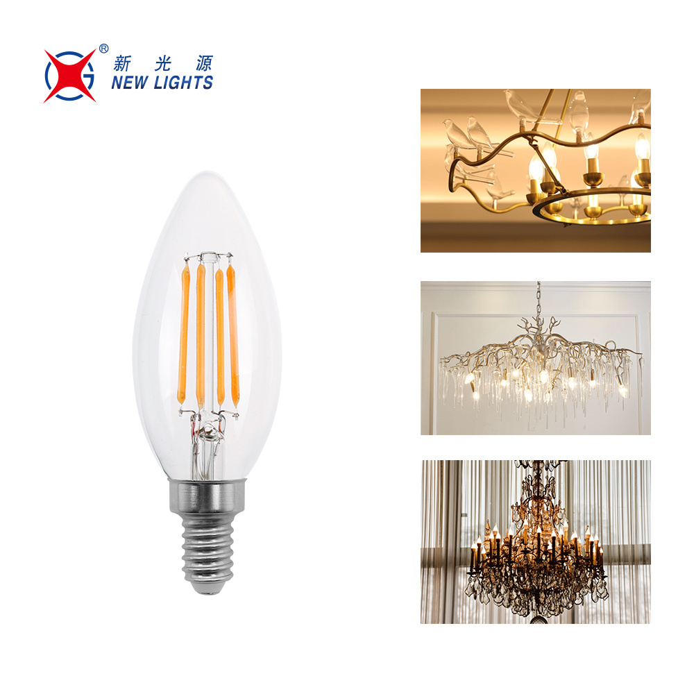 High Quality 3000k 4000k 6500k Vintage Dimmable Spiral Candle Led Filament Bulb E12