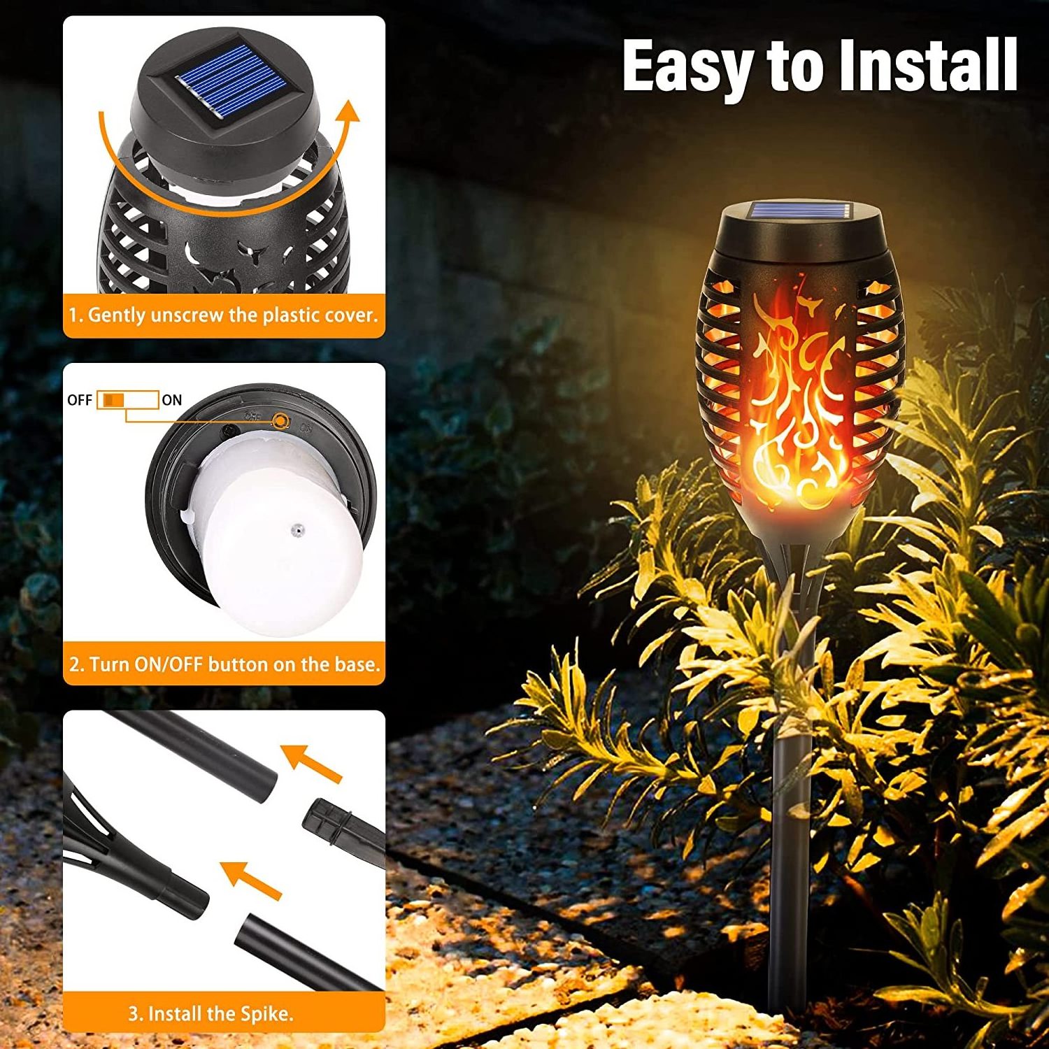 LED Solar Lights for Outdoor Use with Realistic Flame Effect IP65 Waterproof Garden Torches Solar for Gardens Path Backyards