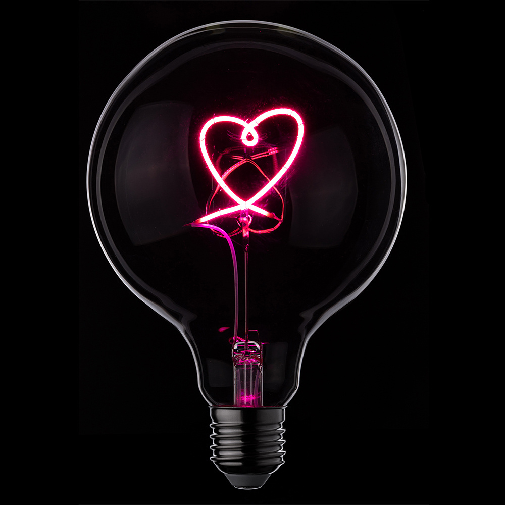 High quality led medium base decorative light bulb pink filament bulb with glowing heart filament