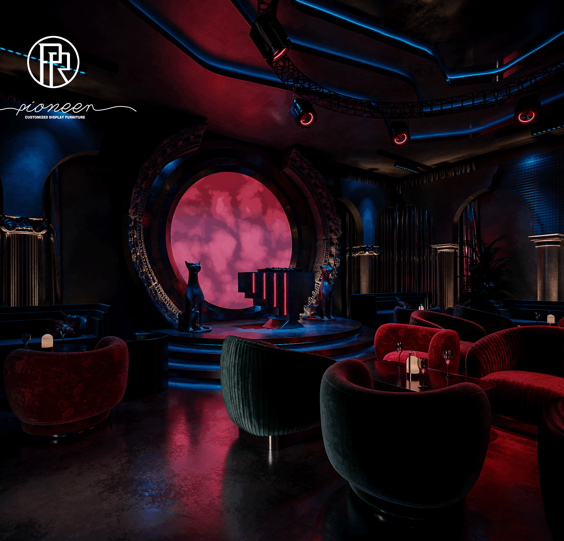 Customized Strip Club Furniture Dance Club Counter Music Bar Nightclub Decor Ideas with Night Club Design Rendering