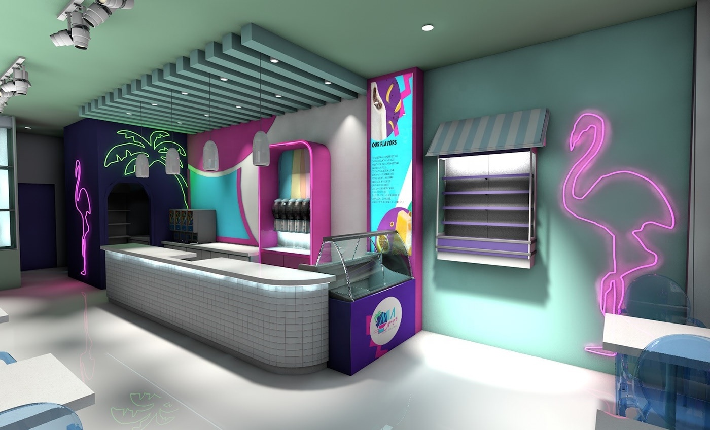 Street Ice Cream Shop Interior Design Retail Frozen Yogurt Store Decoration Fast Food Restaurant Bar Counter