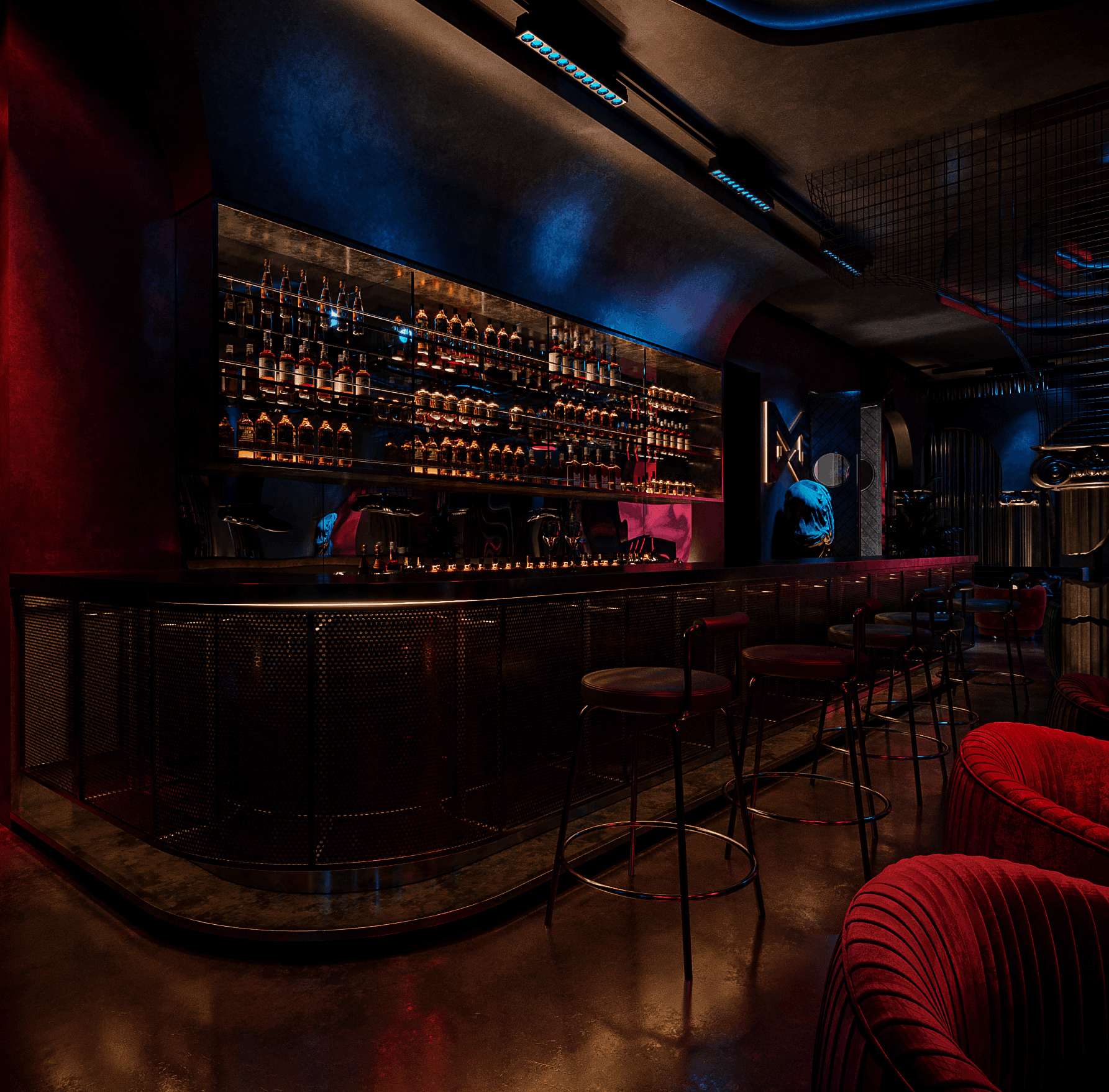 Customized Strip Club Furniture Dance Club Counter Music Bar Nightclub Decor Ideas with Night Club Design Rendering