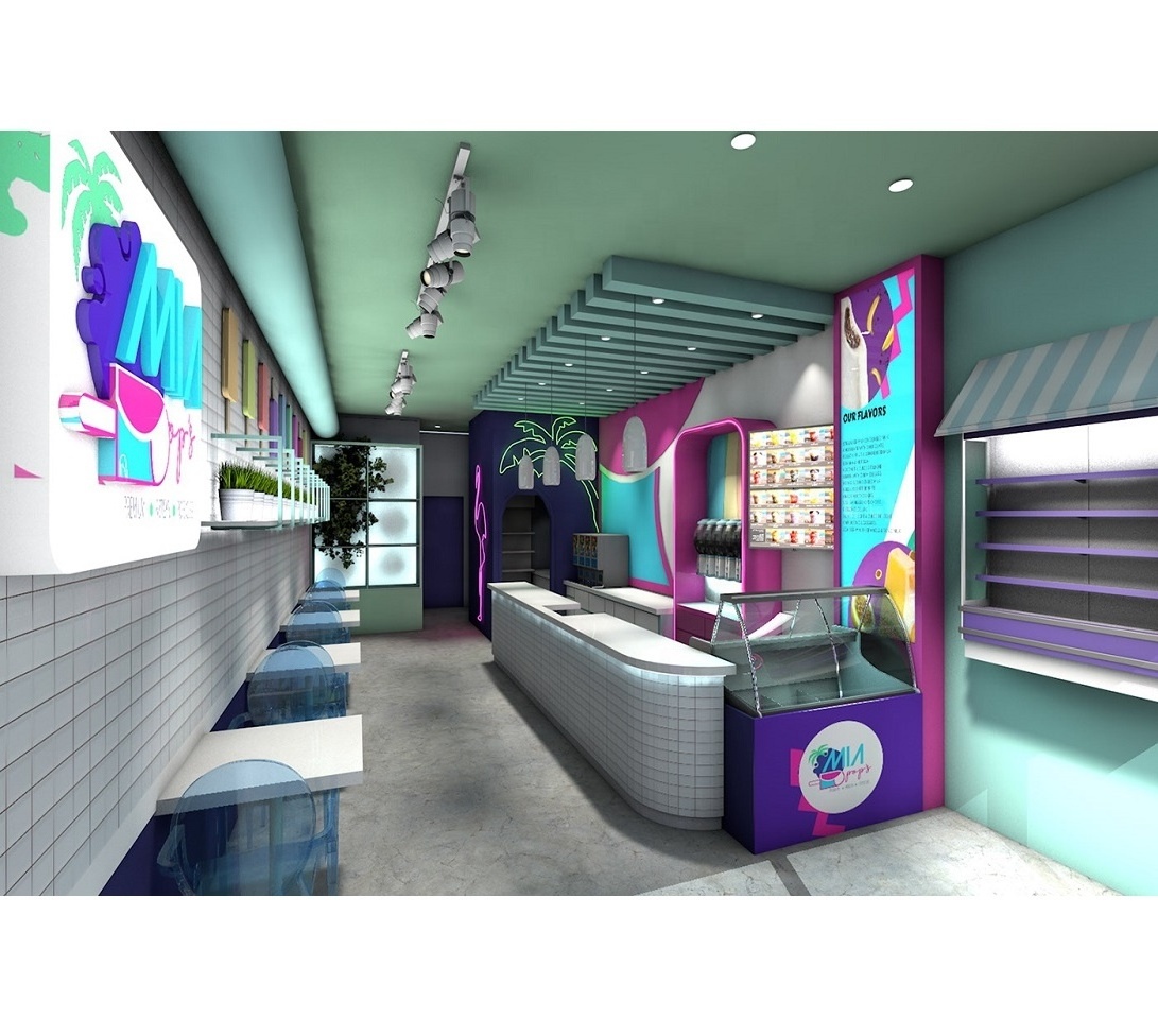 Street Ice Cream Shop Interior Design Retail Frozen Yogurt Store Decoration Fast Food Restaurant Bar Counter