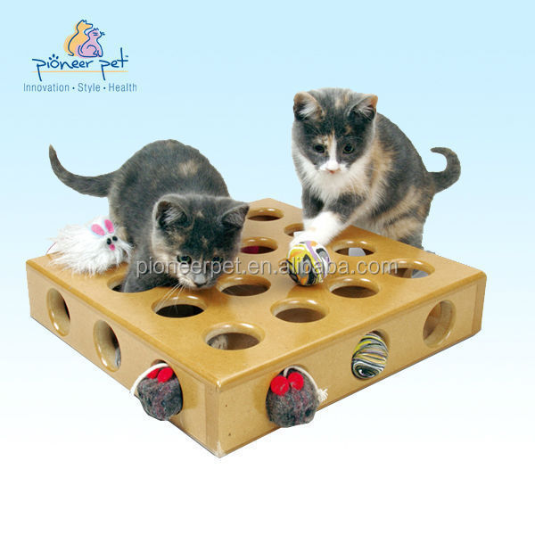 Pet furniture for cat toy Pick A Prize Toy Box with 2 Toys/ Wooden cat toys/ Pet furniture