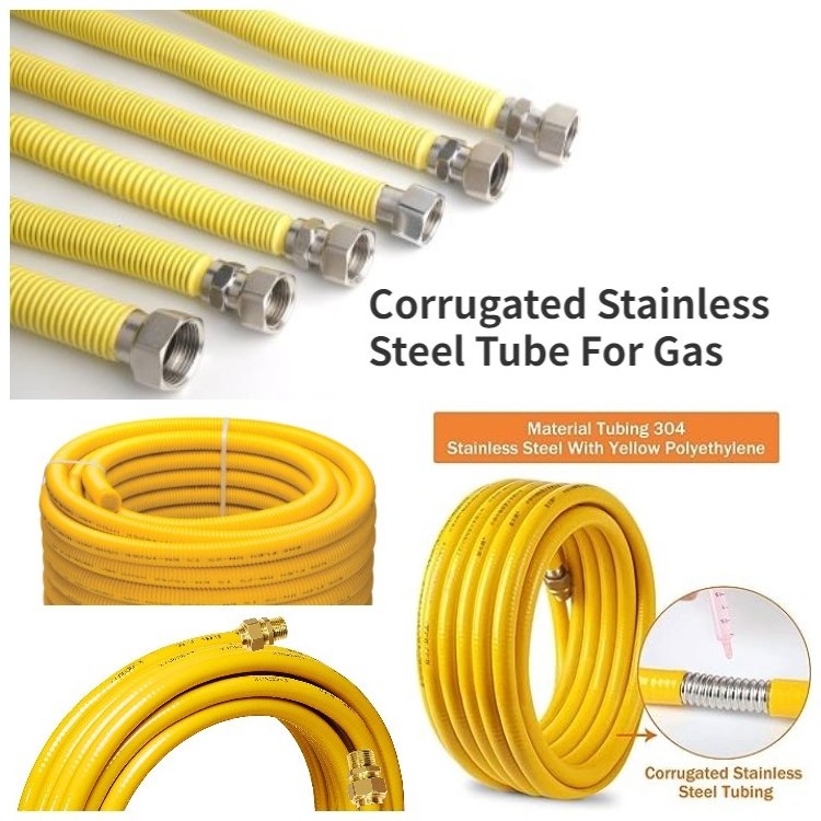 Flexible Corrugated Stainless Steel Tubing for HVAC Systems - 3/8 Inch Diameter Metal Hose Pipe