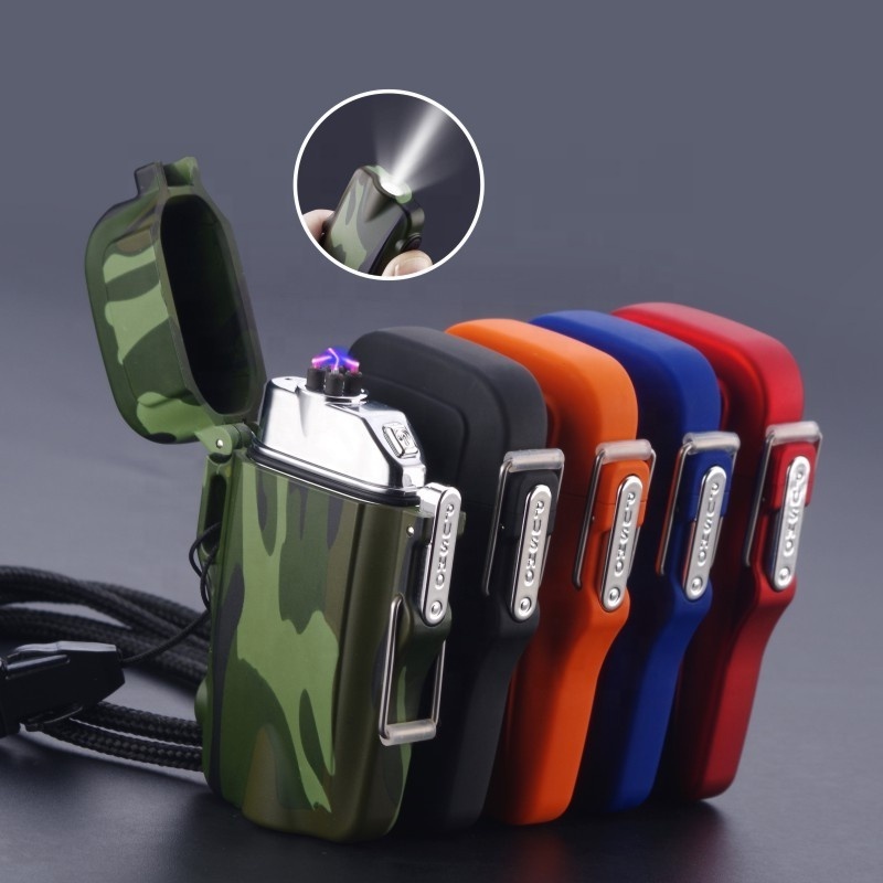 Outdoor Camping Flashlight LED Light Multi-function USB Lighter Waterproof Double Arc Charging Lighter Good Gift