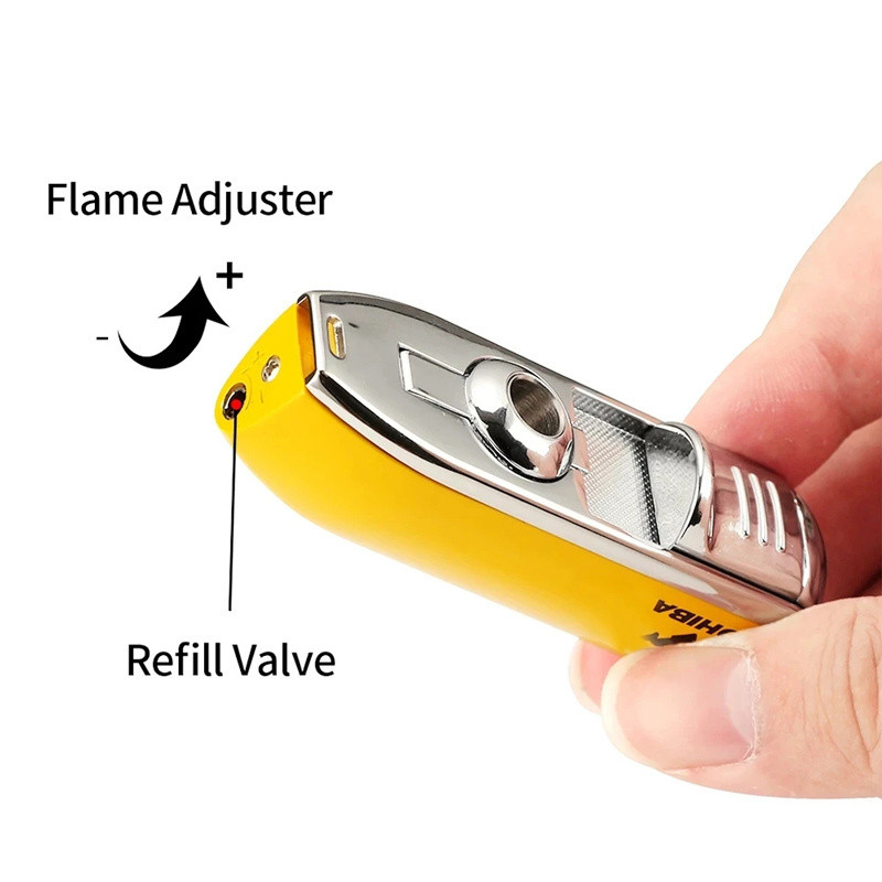 Customized LOGO Three Straight Flush Gas Inflatable Cigar Straight Flush Windproof Torch Lighter With Cigar Cutter