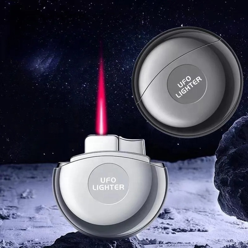 UFO Lighter Windproof Red Flame Butane Gas Lighter Magnetic Suction Round Cover Press Ignition Fashion Lighter