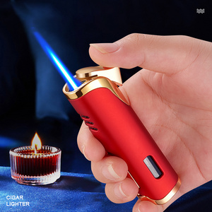 Metal Windproof Pocket Cigar Lighter Blue Flame Torch Lighters For Cigar With Punch Drill Cigar Cutter